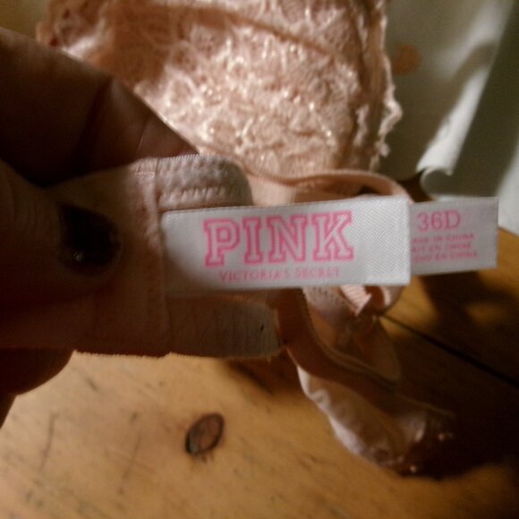 NWOT pink lace overlay date night bra push up underwired new 36D - Picture 3 of 5